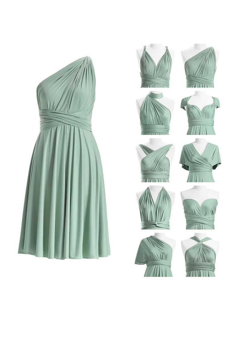 72styles Bridesmaids Dresses Short Infinity Convertible Dress Multiway Transformer Twist Wrap Midi Women Wedding Gutest Dress Sage - Image 1